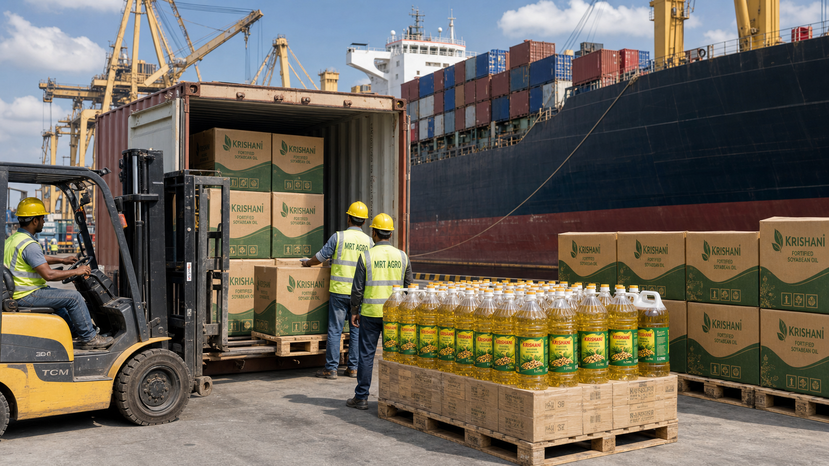 Chittagong Port cargo ship loading edible oil containers for export