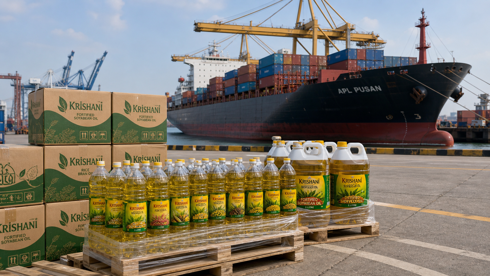 MRT Agro export logistics with Krishani edible oil products and cargo ship